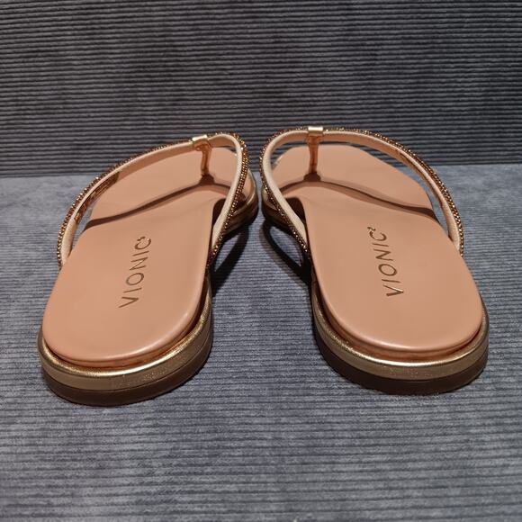 VIONIC Sparkle Vista Shine Toe Post Sandals Size 8 Gold Metallic Leather - Picture 7 of 11